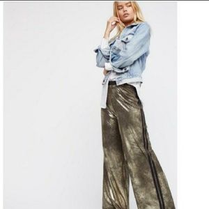 NWT Gold wide leg track pants